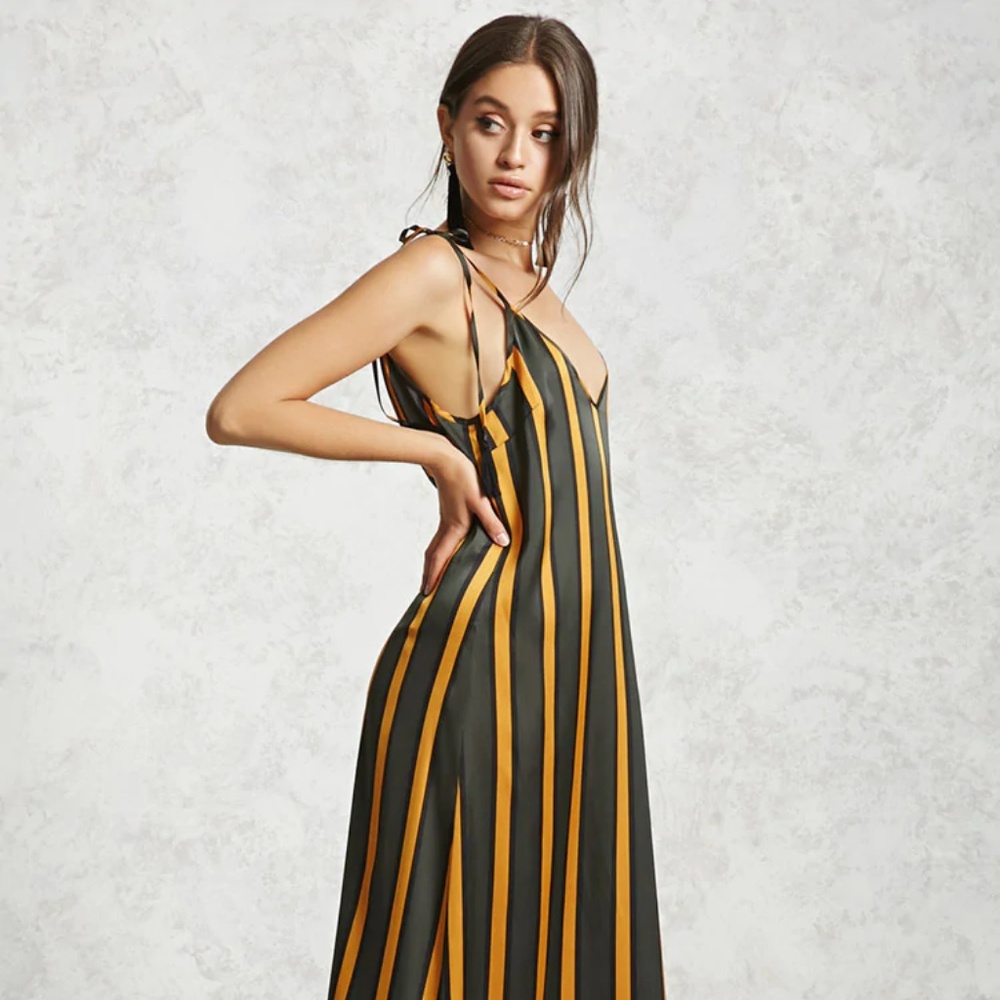 Satin Striped Maxi Dress